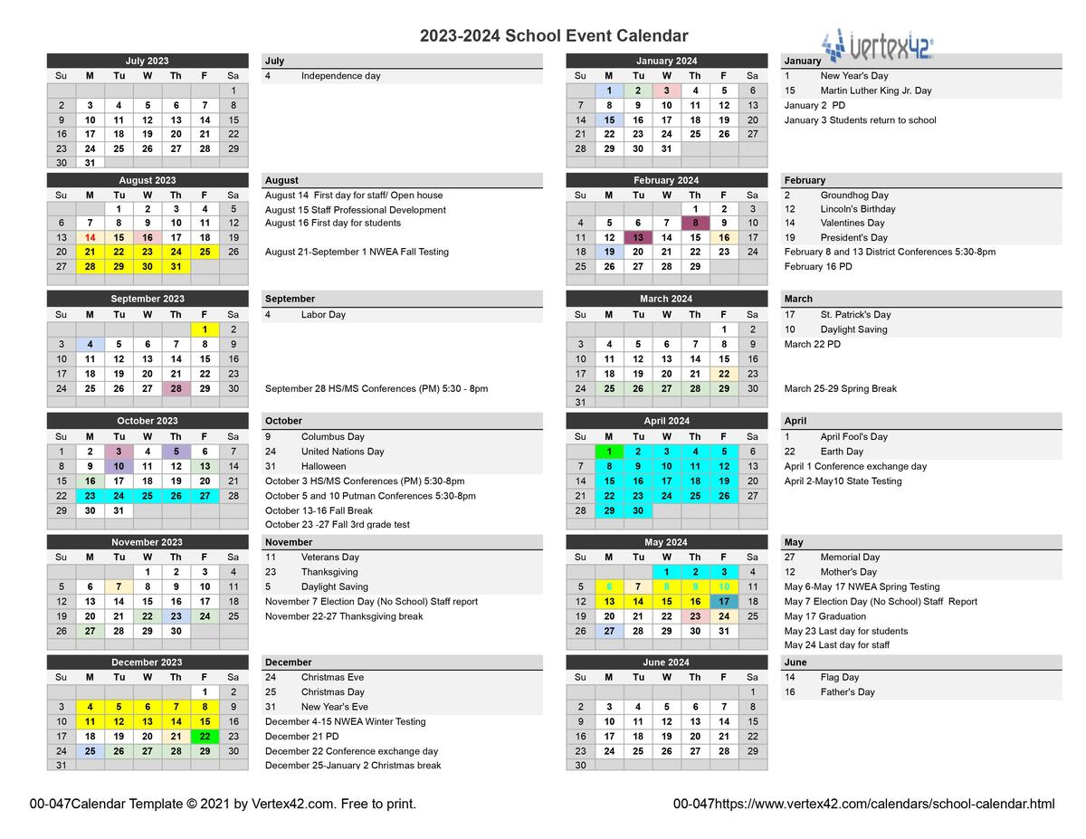 2023 - 2024 school calendar